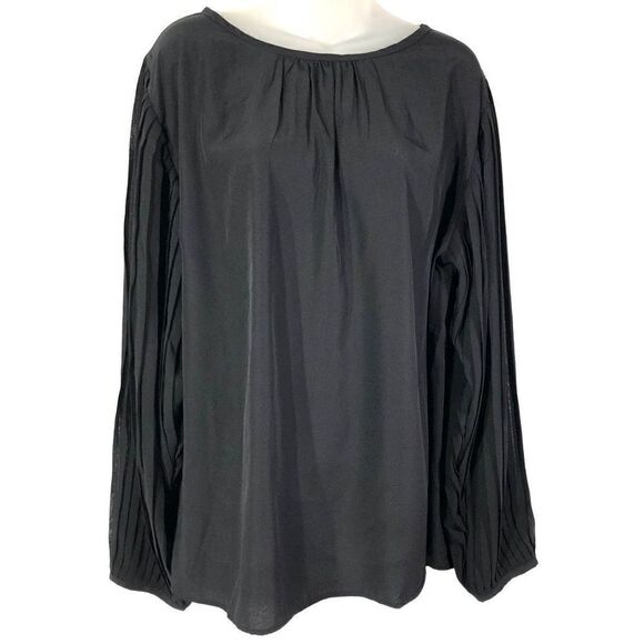 CW Classics Women's Pullover Semi Sheer Balloon Long Pleated Sleeves Blouse Size - Picture 1 of 16